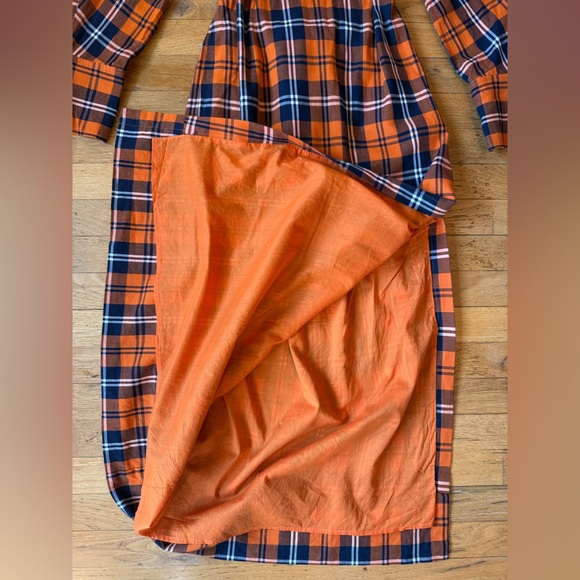 Staud Crosshill Dress in Poppy Plaid Orange Blue White - Picture 4 of 7